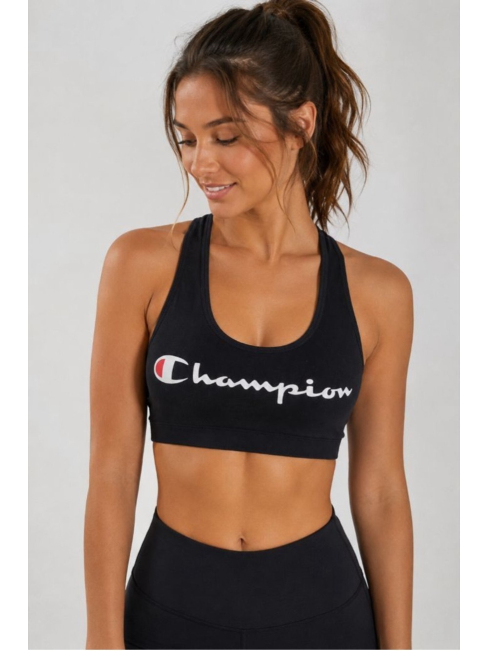 Champion Sports Bra XS Black Racerback Logo Athletic Workout Activewear